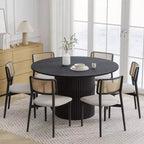 PexFix 52 Solid Wood Round Dining Table Kitchen Table for 4-6 with Tabletop & Concave Cylinder Legs for Living/Dining Room Coffee Office Black