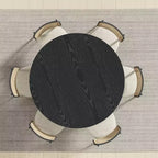 Table à manger ronde noire en bois massif, pied central cannelé, pour 6 personnes maximum