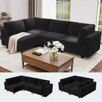 Canapé sectionnel modulaire en L noir, 4 places, revêtu de velours chenille