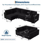 Canapé sectionnel modulaire en L noir, 4 places, revêtu de velours chenille