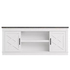 Meuble TV cannelé de style campagnard brun/blanc, compatible avec les téléviseurs jusqu'à 75", rangement 2 portes, 1 unité