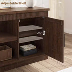 Meuble TV cannelé de style campagnard brun/blanc, compatible avec les téléviseurs jusqu'à 75", rangement 2 portes, 1 unité