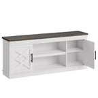 Meuble TV cannelé de style campagnard brun/blanc, compatible avec les téléviseurs jusqu'à 75", rangement 2 portes, 1 unité