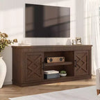 Farmhouse TV Stand for up to 70in TV, TV Entertainment Center w/ 2 Door Open Storage Shelf, Rustic Fluted TV Consoles Stands for Living Room, Bedroom