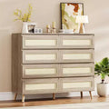 COZONY 8-Drawer Rattan Dresser, Modern Wood Storage Cabinet with Woven Fronts, Wide Chest of Drawers for Bedroom Living Room Hallway