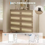 Commode 8 tiroirs en rotin marron, pour 1 personne