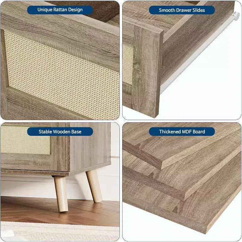 Commode 8 tiroirs en rotin marron, pour 1 personne