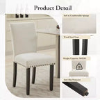 Chaises de salle à manger capitonnées avec accoudoirs, en lin beige, lot de 2