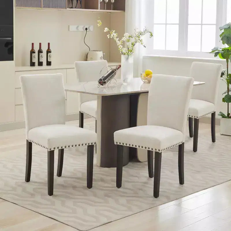 Chaises de salle à manger capitonnées avec accoudoirs, en lin beige, lot de 2