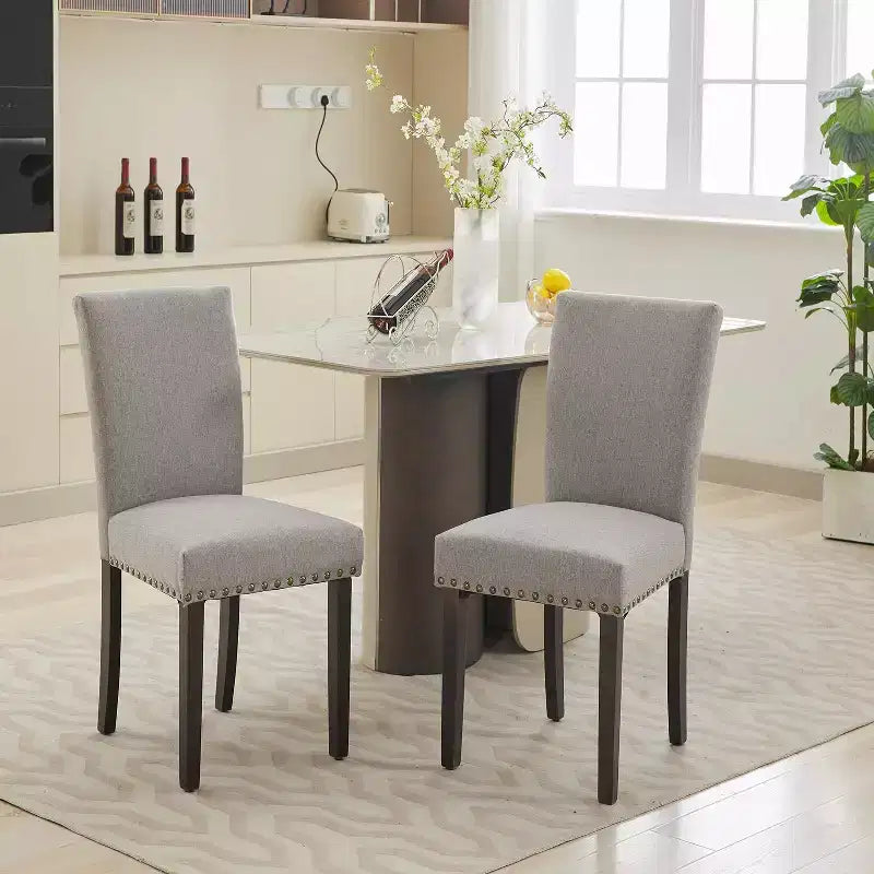 2-piece dining chair set, upholstered dining room chair set with nailhead trim/wood legs and cushions. Modern living room chairs