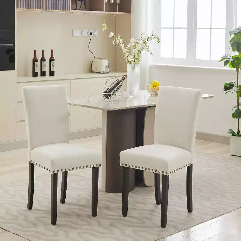 Chaises de salle à manger capitonnées avec accoudoirs, en lin beige, lot de 2