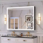 FAMYYT 48 in. W x 36 in. H Rectangular Aluminum Medicine Cabinet with Mirror and Light, Dimmable, Defogger, Black