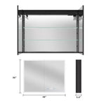 Armoire à pharmacie rectangulaire noire à LED avec miroir, 2 portes, 1 personne