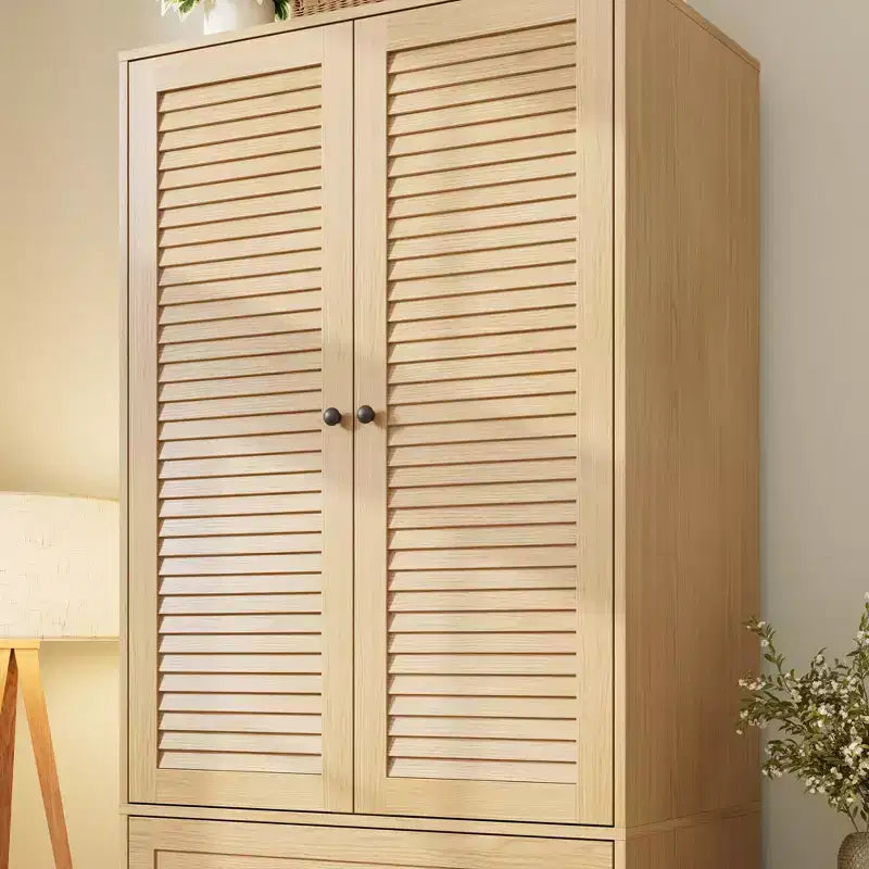 Armoire penderie en bois marron à 2 portes et 3 tiroirs, pour 1 personne