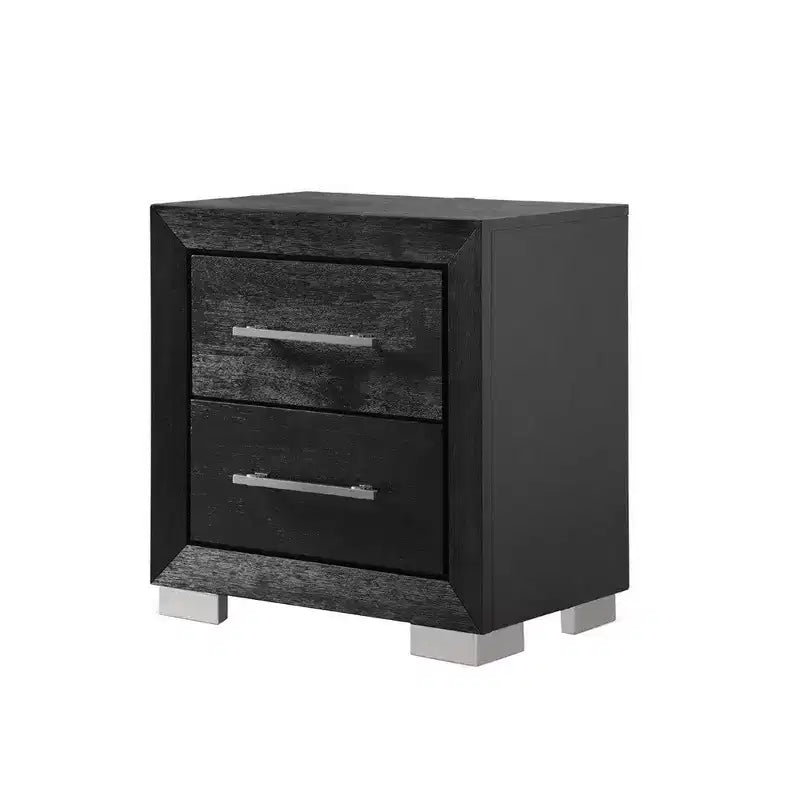 Table de chevet noire à 2 tiroirs avec ports USB, 66 cm