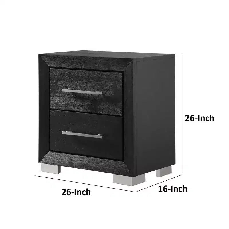 Table de chevet noire à 2 tiroirs avec ports USB, 66 cm