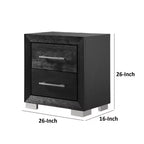 Table de chevet noire à 2 tiroirs avec ports USB, 66 cm