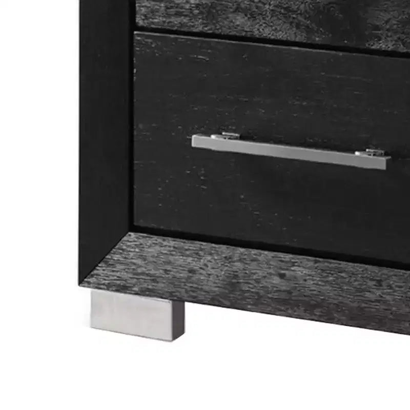 Table de chevet noire à 2 tiroirs avec ports USB, 66 cm
