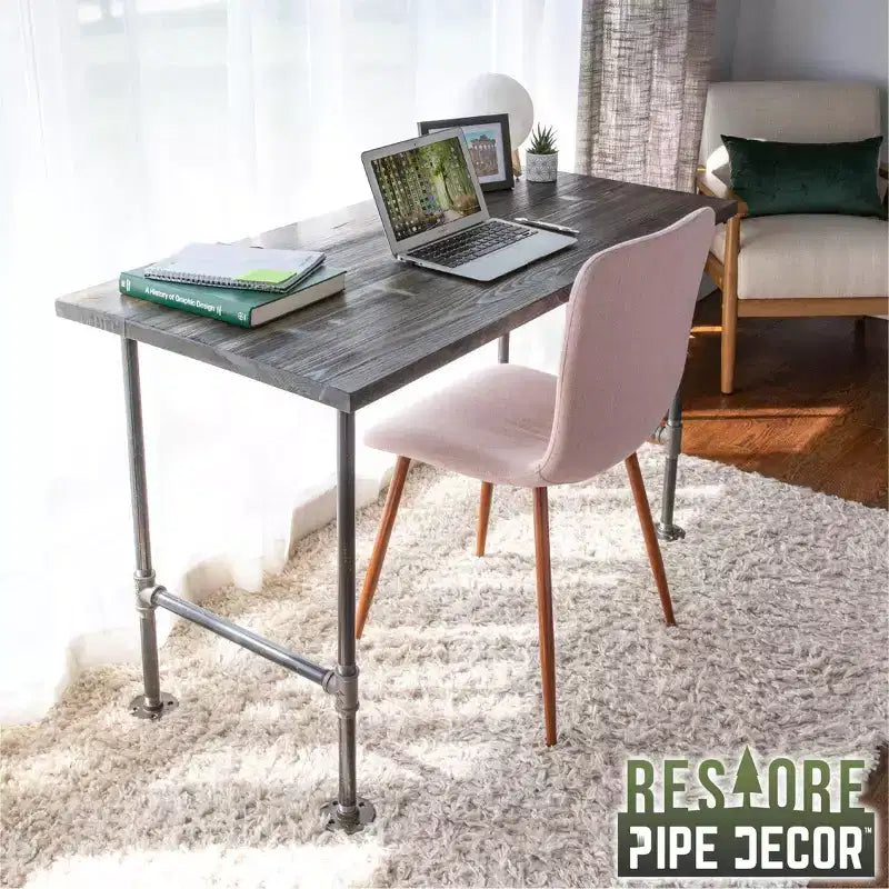 Bureau Boulder en pin noir et tuyaux d'acier, 1 personne