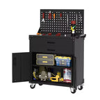 Heavy Duty Rolling Tool Cabinet - 35,with 2 Adjustable Shelves, Pegboard, Locks & 4 Wheels - Mobile Workbench