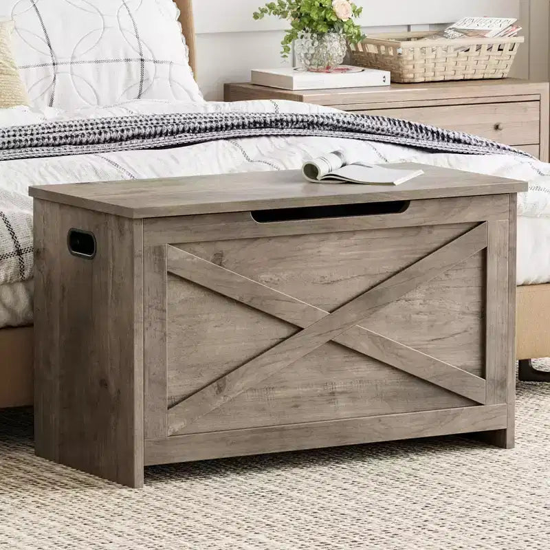 Banc de rangement à abattant, une place, 30", blanc mat / couleurs rétro / frêne délavé