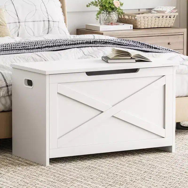Banc de rangement à abattant, une place, 30", blanc mat / couleurs rétro / frêne délavé