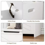 Banc de rangement à abattant, une place, 30", blanc mat / couleurs rétro / frêne délavé