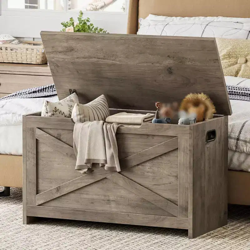 Banc de rangement à abattant, une place, 30", blanc mat / couleurs rétro / frêne délavé