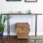 Console en acier gris et pin marron, assemblage par 1 personne, 122 cm L