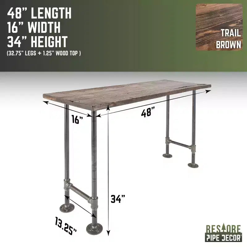 Console en acier gris et pin marron, assemblage par 1 personne, 122 cm L