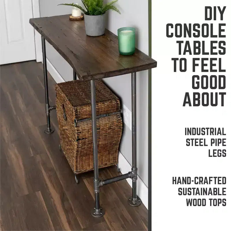 Console en acier gris et pin marron, assemblage par 1 personne, 122 cm L