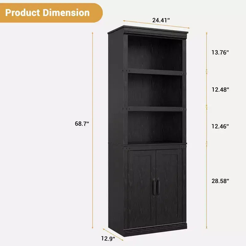 Bibliothèque à 5 étagères avec armoire de rangement Gris / Blanc antique / Chêne foncé, assemblage par 1 personne