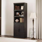 Bibliothèque à 5 étagères avec armoire de rangement Gris / Blanc antique / Chêne foncé, assemblage par 1 personne