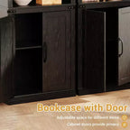 Bibliothèque à 5 étagères avec armoire de rangement Gris / Blanc antique / Chêne foncé, assemblage par 1 personne