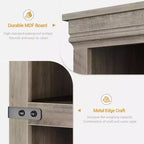 Bibliothèque à 5 étagères avec armoire de rangement Gris / Blanc antique / Chêne foncé, assemblage par 1 personne