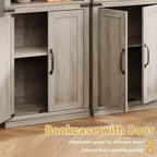 Bibliothèque à 5 étagères avec armoire de rangement Gris / Blanc antique / Chêne foncé, assemblage par 1 personne