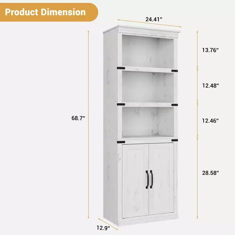 Bibliothèque à 5 étagères avec armoire de rangement Gris / Blanc antique / Chêne foncé, assemblage par 1 personne