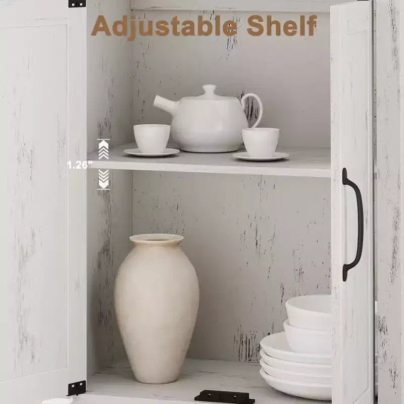 Bibliothèque à 5 étagères avec armoire de rangement Gris / Blanc antique / Chêne foncé, assemblage par 1 personne