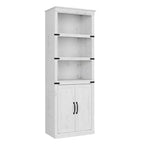 Bibliothèque à 5 étagères avec armoire de rangement Gris / Blanc antique / Chêne foncé, assemblage par 1 personne
