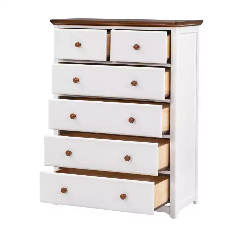 Commode rustique en bois gris/blanc à 6 tiroirs, assemblage par 1 personne