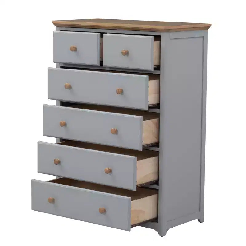 Commode rustique en bois gris/blanc à 6 tiroirs, assemblage par 1 personne