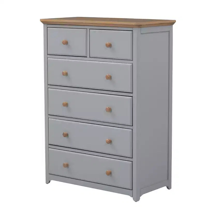 Commode rustique en bois gris/blanc à 6 tiroirs, assemblage par 1 personne