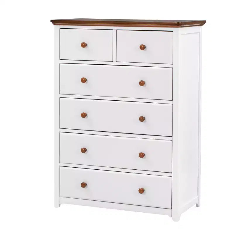 Commode rustique en bois gris/blanc à 6 tiroirs, assemblage par 1 personne