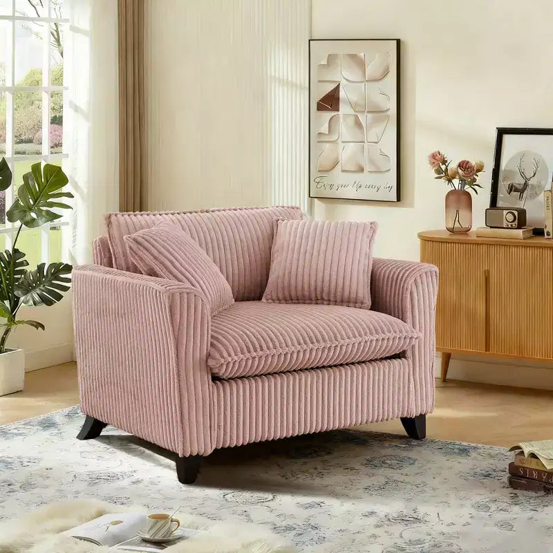 Canapé à dossier capitonné en velours côtelé – Beige / Noir / Rose, 1 place