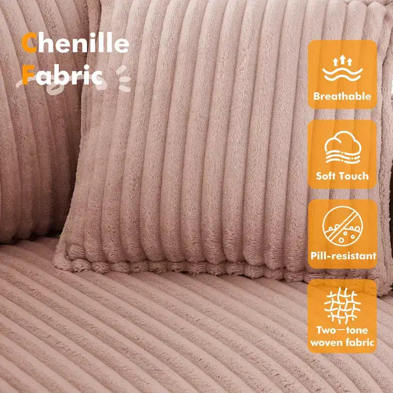Canapé à dossier capitonné en velours côtelé – Beige / Noir / Rose, 1 place