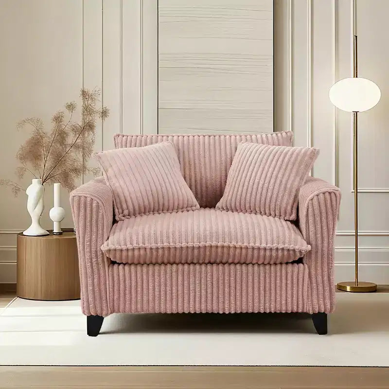 Canapé à dossier capitonné en velours côtelé – Beige / Noir / Rose, 1 place