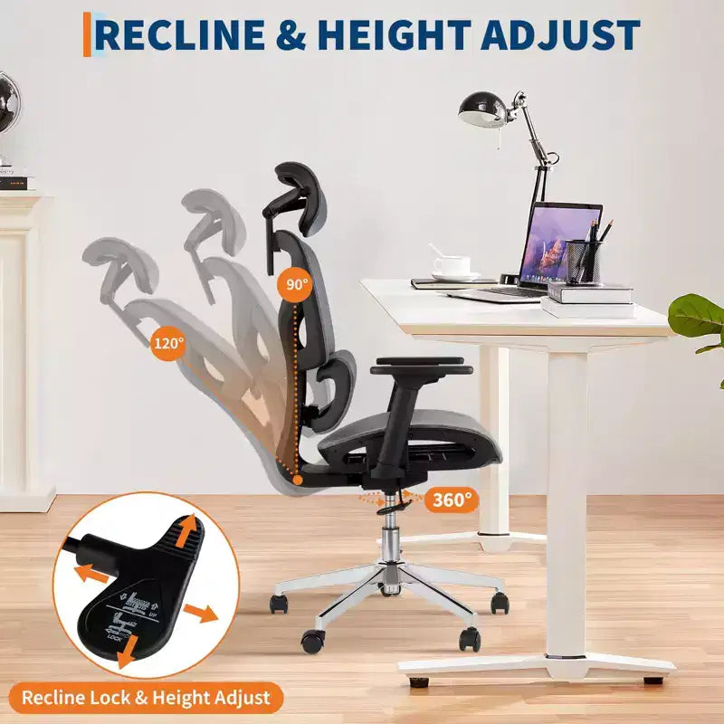 Chaise de bureau ergonomique à dossier haut en maille, noire/grise pour 1 personne