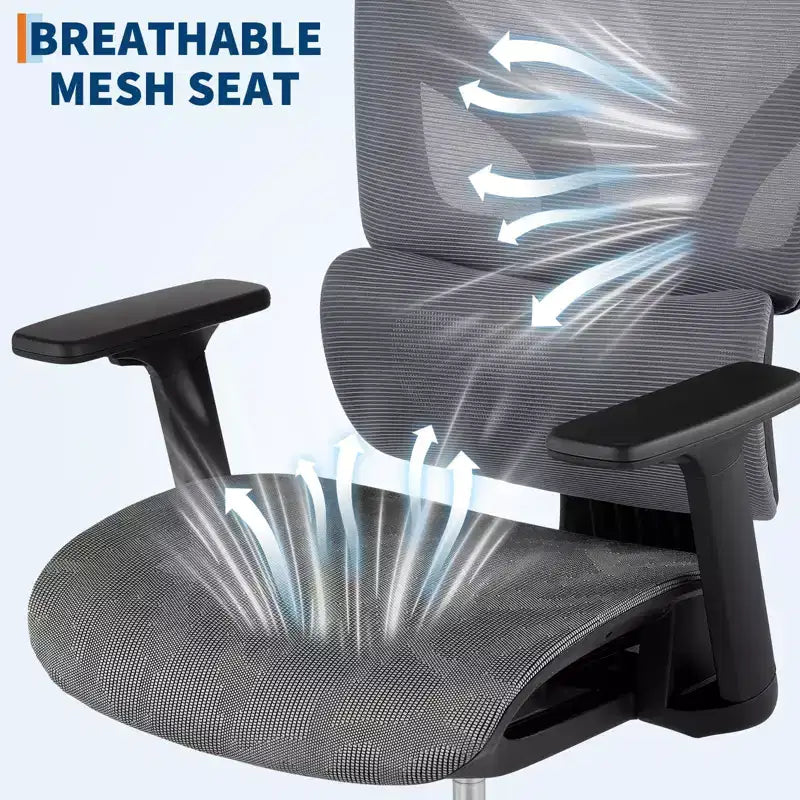 Chaise de bureau ergonomique à dossier haut en maille, noire/grise pour 1 personne