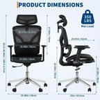 Chaise de bureau ergonomique à dossier haut en maille, noire/grise pour 1 personne