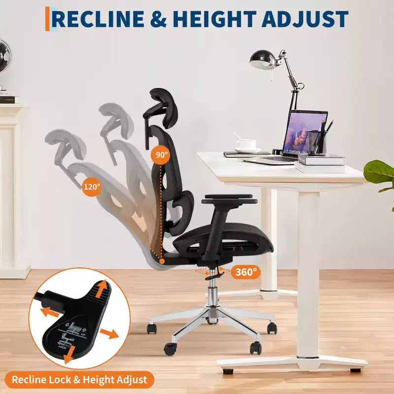 Chaise de bureau ergonomique à dossier haut en maille, noire/grise pour 1 personne